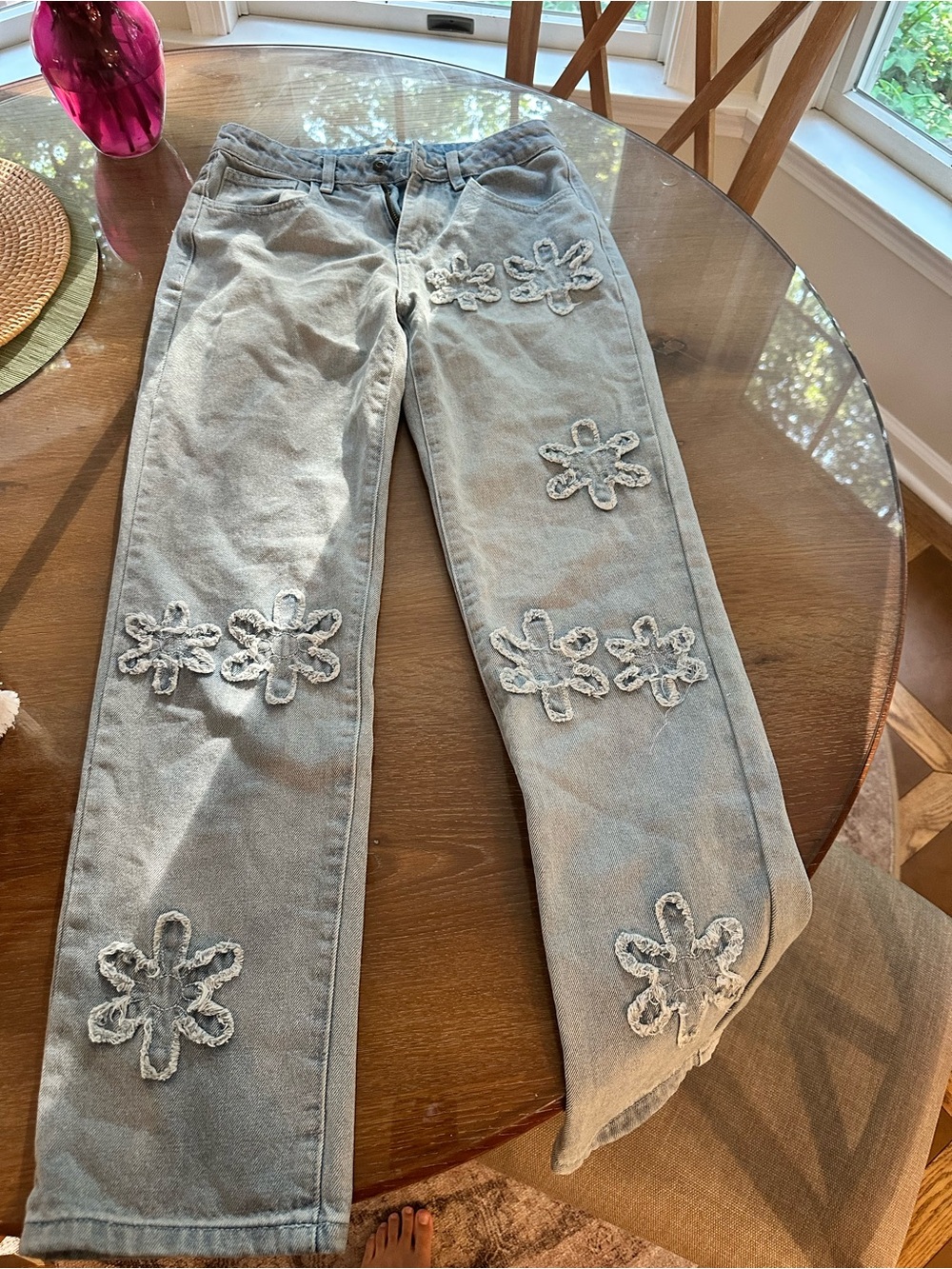 Harper Light Blue Jeans with Flower Appliqués